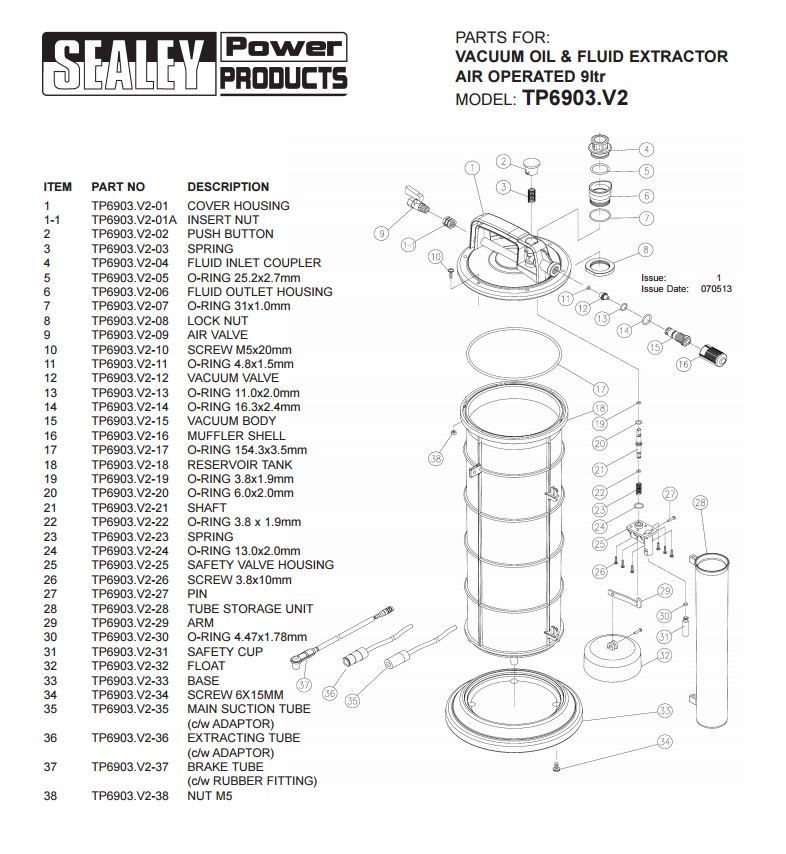 Air Operated 9ltr Vacuum Oil & Fluid Extractor, TP6903 