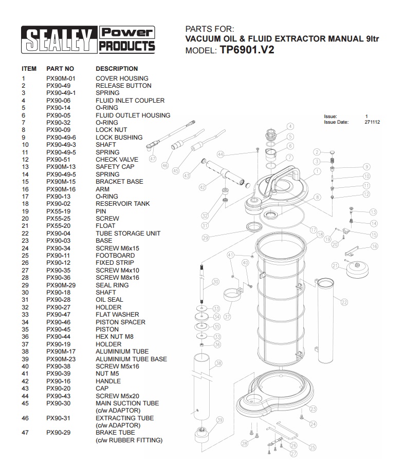 Manual 9ltr Vacuum Oil & Fluid Extractor, TP6901