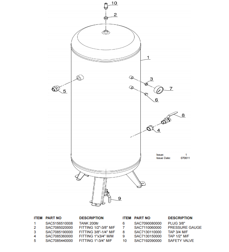 Vertical 200ltr Tank Compressor, SA200T